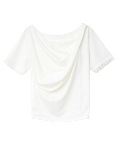 KOBE LETTUCE(コウベレタス)の「レースドッキングドレープトップス(Tシャツ/カットソー・レディース・チャコールグレー/ミント/オフホワイト/ブラック・M)」の7枚目の写真
