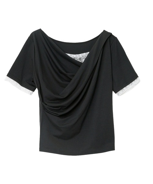 KOBE LETTUCE(コウベレタス)の「レースドッキングドレープトップス(Tシャツ/カットソー・レディース・チャコールグレー/ミント/オフホワイト/ブラック・M)」の8枚目の写真