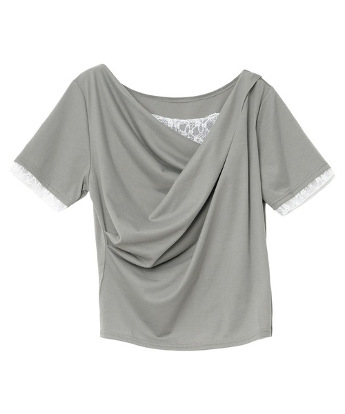 KOBE LETTUCE(コウベレタス)の「レースドッキングドレープトップス(Tシャツ/カットソー・レディース・チャコールグレー/ミント/オフホワイト/ブラック・M)」の9枚目の写真