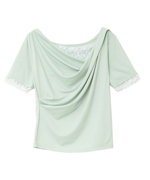 KOBE LETTUCE(コウベレタス)の「レースドッキングドレープトップス(Tシャツ/カットソー・レディース・チャコールグレー/ミント/オフホワイト/ブラック・M)」の10枚目の写真