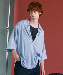 《UNISEX》Ramie-SOLOTEX Prime-Over Deep Front Skipper Knit T-shirt/ラミーソロテックスプライムオーバーディープフロントスキッパーニットTシャツ【MAISON SPECIAL/メゾンスペシャル】