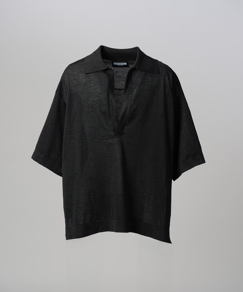 MAISON SPECIAL(メゾンスペシャル)の「《UNISEX》Ramie-SOLOTEX Prime-Over Deep Front Skipper Knit T-shirt/ラミーソロテックスプライムオーバーディープフロントスキッパーニットTシャツ【MAISON SPECIAL/メゾンスペシャル】(Tシャツ/カットソー・メンズ・サックスブルー/レッド/ブラック・0/1/2)」の8枚目の写真