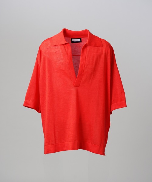 MAISON SPECIAL（メゾンスペシャル）の「《UNISEX》Ramie-SOLOTEX Prime-Over Deep Front Skipper Knit T-shirt/ラミーソロテックスプライムオーバーディープフロントスキッパーニットTシャツ【MAISON SPECIAL/メゾンスペシャル】（Tシャツ/カットソー・メンズ・サックスブルー/レッド/ブラック・0/1/2）」の22枚目の写真