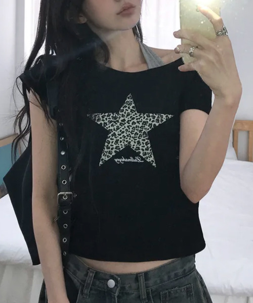 VIVID LADY(ビビッドレディー)の「レオパードスタープリント ワンショルダー半袖Tシャツ(Tシャツ/カットソー・レディース・ホワイト/ブラック・FREE)」の14枚目の写真