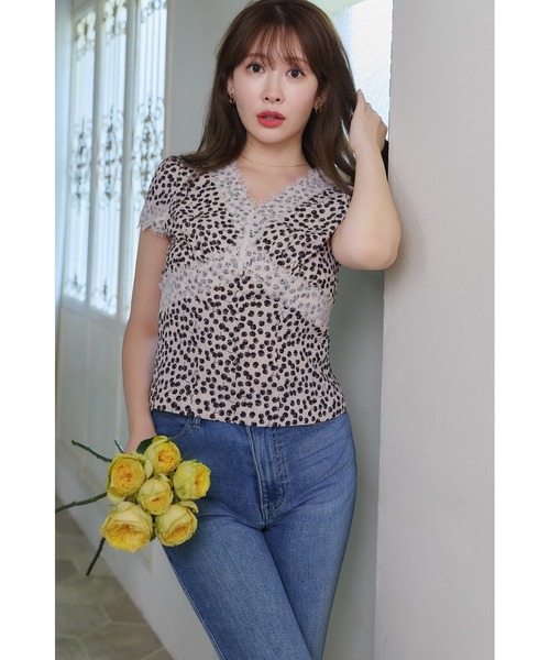 新品　タグ付き　 Cherry Pattern Lace Trim Top Cherry Pattern Lace Trim Top（その他トップス）｜Her lip to（ハー