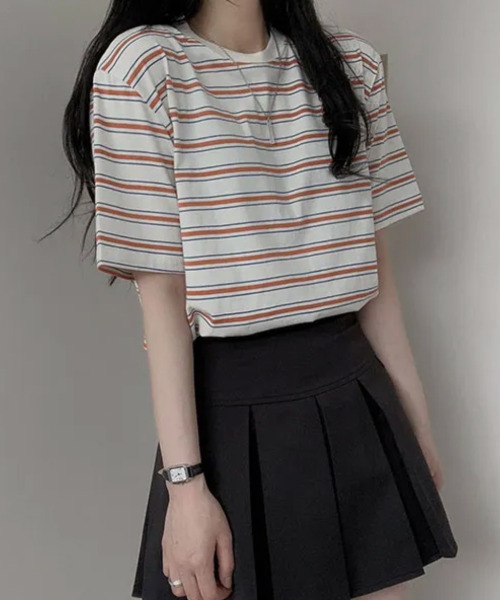 VIVID LADY(ビビッドレディー)の「マルチボーダー 半袖Tシャツ(Tシャツ/カットソー・レディース・レッド/ネイビー/グレー/アイボリー/グリーン・FREE)」の13枚目の写真