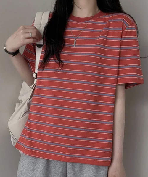 VIVID LADY(ビビッドレディー)の「マルチボーダー 半袖Tシャツ(Tシャツ/カットソー・レディース・レッド/ネイビー/グレー/アイボリー/グリーン・FREE)」の14枚目の写真