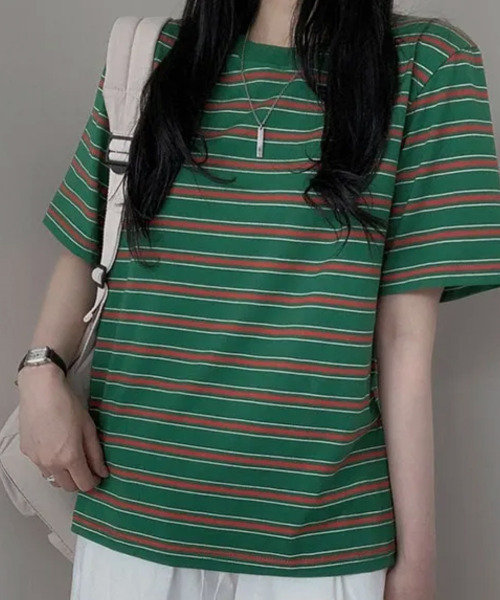 VIVID LADY(ビビッドレディー)の「マルチボーダー 半袖Tシャツ(Tシャツ/カットソー・レディース・レッド/ネイビー/グレー/アイボリー/グリーン・FREE)」の20枚目の写真