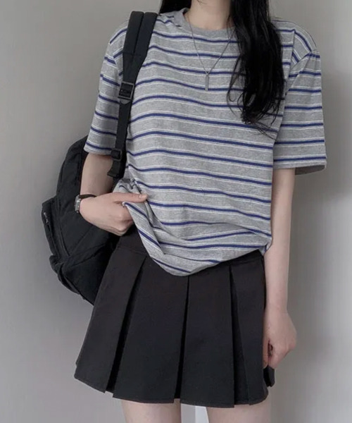 VIVID LADY(ビビッドレディー)の「マルチボーダー 半袖Tシャツ(Tシャツ/カットソー・レディース・レッド/ネイビー/グレー/アイボリー/グリーン・FREE)」の22枚目の写真