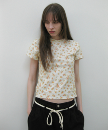 フローラルプリントショートスリーブTシャツ_クリーム