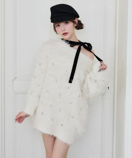 one after another NICE CLAUP(ワンアフターアナザーナイスクラップ)の「【Premium order】ふわモテジュエルニットミニワンピ(ワンピース・レディース・ブラック/ブラウン/ピンク/イエロー/アイボリー・FREE)」の21枚目の写真