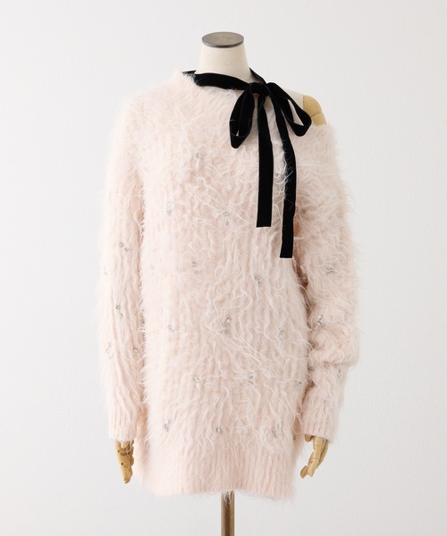 one after another NICE CLAUP(ワンアフターアナザーナイスクラップ)の「【Premium order】ふわモテジュエルニットミニワンピ(ワンピース・レディース・ブラック/ブラウン/ピンク/イエロー/アイボリー・FREE)」の18枚目の写真