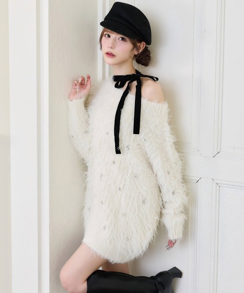one after another NICE CLAUP(ワンアフターアナザーナイスクラップ)の「【Premium order】ふわモテジュエルニットミニワンピ(ワンピース・レディース・ブラック/ブラウン/ピンク/イエロー/アイボリー・FREE)」の22枚目の写真