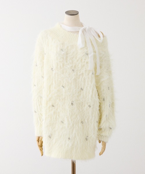 one after another NICE CLAUP(ワンアフターアナザーナイスクラップ)の「【Premium order】ふわモテジュエルニットミニワンピ(ワンピース・レディース・ブラック/ブラウン/ピンク/イエロー/アイボリー・FREE)」の17枚目の写真