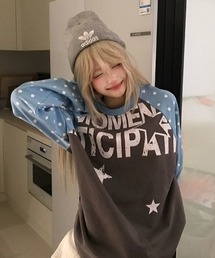 SHEPP（シープ）の「星柄グラフィックロゴ ラグラン切替ドットスリーブロンT（Tシャツ/カットソー）」