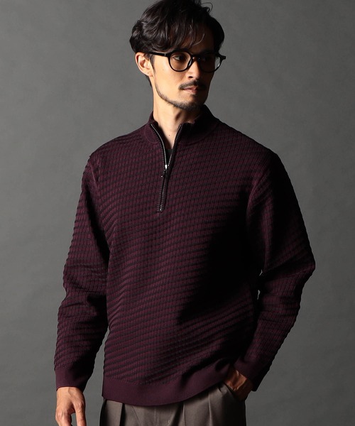 NICOLE CLUB FOR MEN(ニコルクラブフォーメン)の「バイヤスハーフジッププルオーバーニット(ニット/セーター・メンズ・ブラック系/ボルドー/その他1/ホワイト系・MEDIUM/LARGE/X-LARGE)」の3枚目の写真