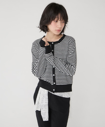 【Unblend】スカラップ パターンメッシュ コンパクトニットカーディガン