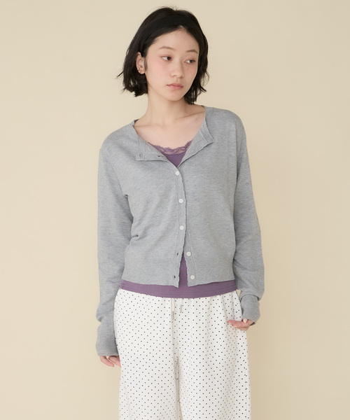 Unblend(アンブレンド)の「【Unblend】スカラップ パターンメッシュ コンパクトニットカーディガン(カーディガン/ボレロ・レディース・杢グレー/プラム/ライトブルー/オフホワイト/ブラック系・FREE)」の1枚目の写真