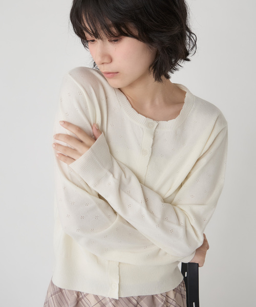 Unblend(アンブレンド)の「【Unblend】スカラップ パターンメッシュ コンパクトニットカーディガン(カーディガン/ボレロ・レディース・杢グレー/プラム/ライトブルー/オフホワイト/ブラック系・FREE)」の15枚目の写真