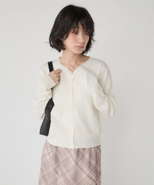 Unblend(アンブレンド)の「【Unblend】スカラップ パターンメッシュ コンパクトニットカーディガン(カーディガン/ボレロ・レディース・杢グレー/プラム/ライトブルー/オフホワイト/ブラック系・FREE)」の16枚目の写真