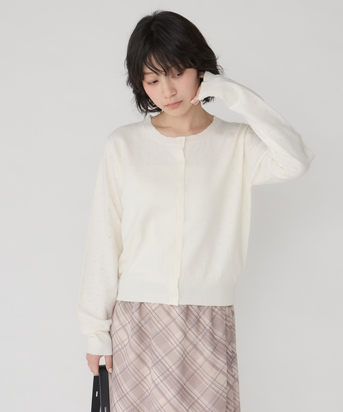 Unblend(アンブレンド)の「【Unblend】スカラップ パターンメッシュ コンパクトニットカーディガン(カーディガン/ボレロ・レディース・杢グレー/プラム/ライトブルー/オフホワイト/ブラック系・FREE)」の17枚目の写真