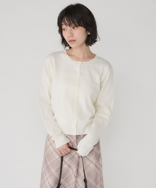 Unblend(アンブレンド)の「【Unblend】スカラップ パターンメッシュ コンパクトニットカーディガン(カーディガン/ボレロ・レディース・杢グレー/プラム/ライトブルー/オフホワイト/ブラック系・FREE)」の18枚目の写真