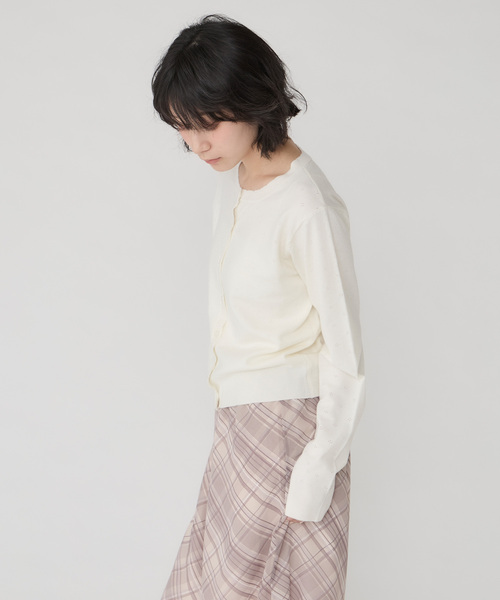 Unblend(アンブレンド)の「【Unblend】スカラップ パターンメッシュ コンパクトニットカーディガン(カーディガン/ボレロ・レディース・杢グレー/プラム/ライトブルー/オフホワイト/ブラック系・FREE)」の19枚目の写真