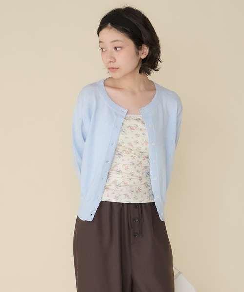 Unblend(アンブレンド)の「【Unblend】スカラップ パターンメッシュ コンパクトニットカーディガン(カーディガン/ボレロ・レディース・杢グレー/プラム/ライトブルー/オフホワイト/ブラック系・FREE)」の22枚目の写真