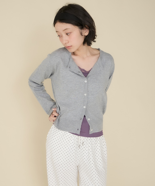 Unblend(アンブレンド)の「【Unblend】スカラップ パターンメッシュ コンパクトニットカーディガン(カーディガン/ボレロ・レディース・杢グレー/プラム/ライトブルー/オフホワイト/ブラック系・FREE)」の8枚目の写真