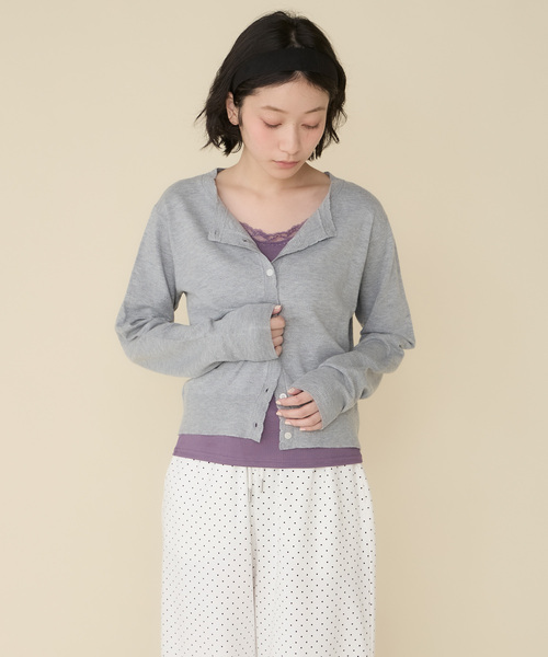 Unblend(アンブレンド)の「【Unblend】スカラップ パターンメッシュ コンパクトニットカーディガン(カーディガン/ボレロ・レディース・杢グレー/プラム/ライトブルー/オフホワイト/ブラック系・FREE)」の9枚目の写真