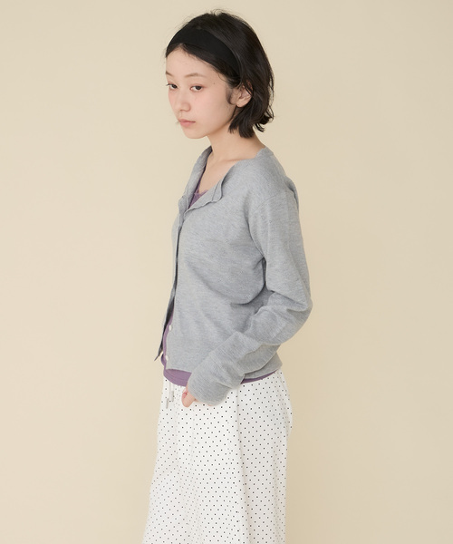 Unblend(アンブレンド)の「【Unblend】スカラップ パターンメッシュ コンパクトニットカーディガン(カーディガン/ボレロ・レディース・杢グレー/プラム/ライトブルー/オフホワイト/ブラック系・FREE)」の10枚目の写真