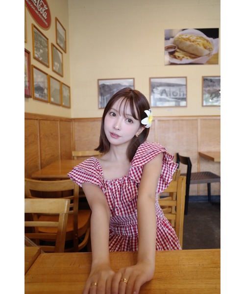 MISTREASS（ミストレアス）の「Gingham Check Double Ruffle Dress（ワンピース・レディース・ブラック/レッド・FREE）」の2枚目の写真