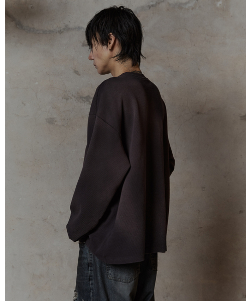 THUMB(ダム)の「ヘビーワッフル ロングスリーブ(ブラック/チャコール)(Tシャツ/カットソー・メンズ・ブラック/チャコール・1/2/3)」の3枚目の写真