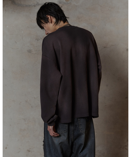 THUMB(ダム)の「ヘビーワッフル ロングスリーブ(ブラック/チャコール)(Tシャツ/カットソー・メンズ・ブラック/チャコール・1/2/3)」の4枚目の写真