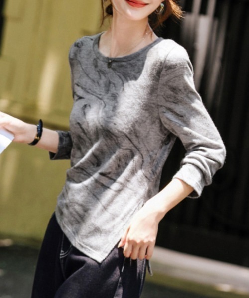 ONEP STAR（ワンピスター）の「ニュアンス総柄アシメヘム長袖カットソー（Tシャツ/カットソー・レディース・グレー・MEDIUM/LARGE/X-LARGE）」の16枚目の写真