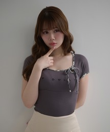 *M DOLLY original* Check ribbon logo moa tops / チェックリボンロゴモアトップス