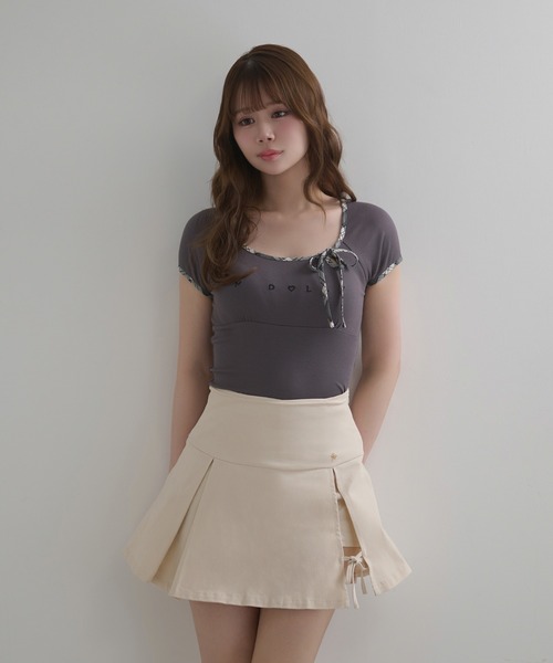 M DOLLY（エムドリー）の「*M DOLLY original* Check ribbon logo moa tops / チェックリボンロゴモアトップス（Tシャツ/カットソー・レディース・アイボリー/ダークグレー・FREE）」の13枚目の写真