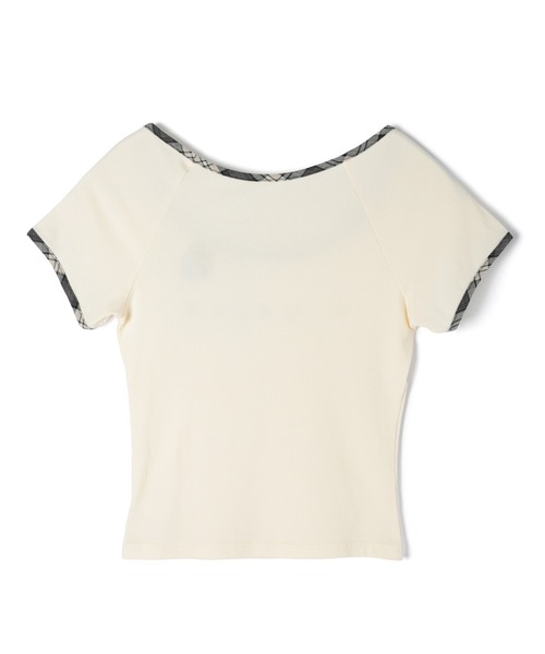 M DOLLY（エムドリー）の「*M DOLLY original* Check ribbon logo moa tops / チェックリボンロゴモアトップス（Tシャツ/カットソー・レディース・アイボリー/ダークグレー・FREE）」の18枚目の写真