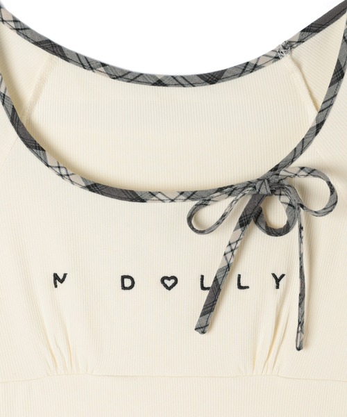 M DOLLY（エムドリー）の「*M DOLLY original* Check ribbon logo moa tops / チェックリボンロゴモアトップス（Tシャツ/カットソー・レディース・アイボリー/ダークグレー・FREE）」の19枚目の写真