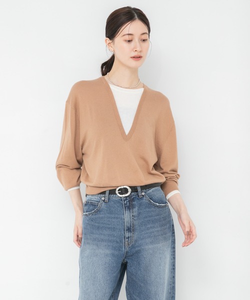 URBAN RESEARCH（アーバンリサーチ）の「ウールブレンドレイヤードデザインニット（ニット/セーター・レディース・グレー/ボルドー/ベージュ・FREE）」の8枚目の写真