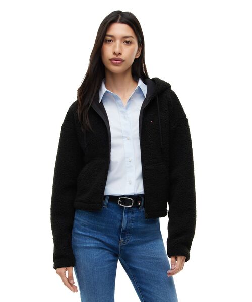 tommy jeans（トミー ジーンズ）の「【ZOZO限定】フラッグロゴ シェルパフリース ジップアップパーカー（スウェット・レディース・ブラック/ホワイト・SMALL/MEDIUM/X-SMALL）」の2枚目の写真