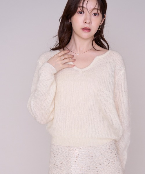 MISCH MASCH（ミッシュマッシュ）の「2026秋冬新作 ルーズシルエットニット（ニット/セーター・レディース・ピンク/ホワイト・ﾌﾘ-）」の4枚目の写真