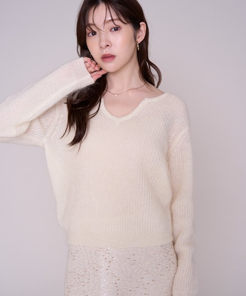 MISCH MASCH（ミッシュマッシュ）の「2026秋冬新作 ルーズシルエットニット（ニット/セーター・レディース・ピンク/ホワイト・ﾌﾘ-）」の14枚目の写真