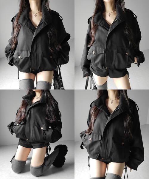 me+em select(ミームセレクト)の「【 2color 】スタンドカラーオーバーショートトレンチコート / stand collar over short trench coat(トレンチコート・レディース・ブラック/ベージュ・FREE)」の6枚目の写真