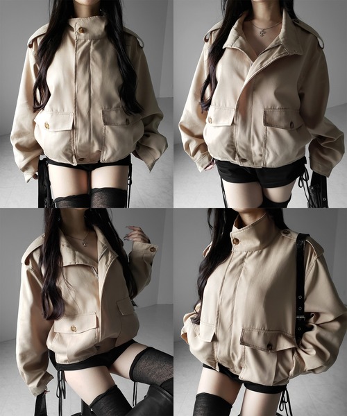 me+em select(ミームセレクト)の「【 2color 】スタンドカラーオーバーショートトレンチコート / stand collar over short trench coat(トレンチコート・レディース・ブラック/ベージュ・FREE)」の5枚目の写真