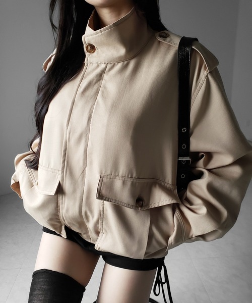 me+em select(ミームセレクト)の「【 2color 】スタンドカラーオーバーショートトレンチコート / stand collar over short trench coat(トレンチコート・レディース・ブラック/ベージュ・FREE)」の8枚目の写真