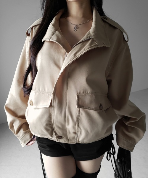 me+em select(ミームセレクト)の「【 2color 】スタンドカラーオーバーショートトレンチコート / stand collar over short trench coat(トレンチコート・レディース・ブラック/ベージュ・FREE)」の18枚目の写真