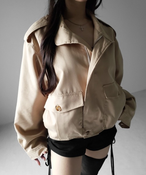 me+em select(ミームセレクト)の「【 2color 】スタンドカラーオーバーショートトレンチコート / stand collar over short trench coat(トレンチコート・レディース・ブラック/ベージュ・FREE)」の20枚目の写真