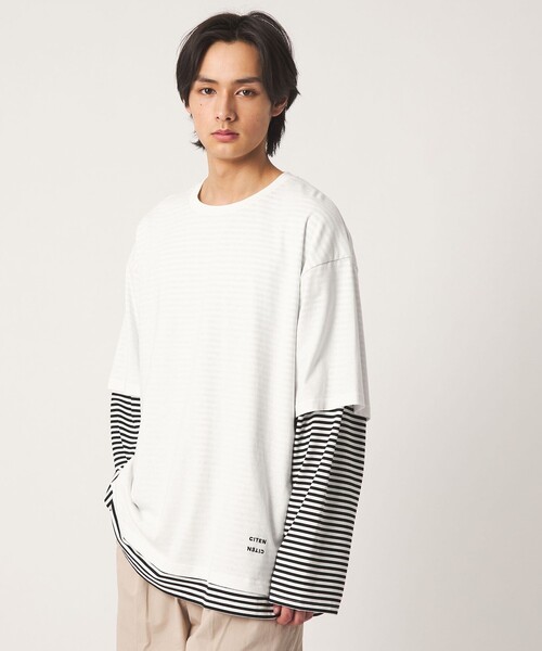 CITEN(シテン)の「<CITEN>レイヤードT(Tシャツ/カットソー・メンズ・ホワイト/ブラック・M/L)」の2枚目の写真