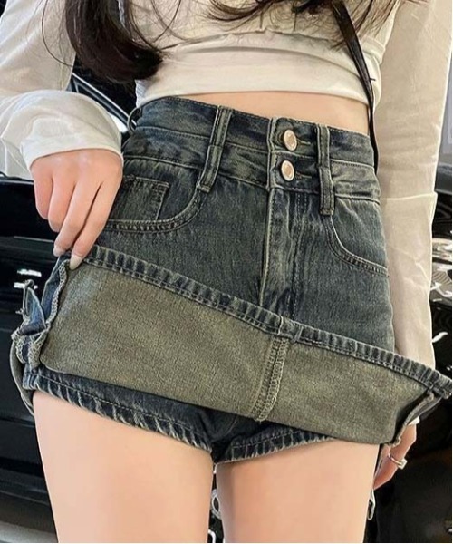 VENCEEXCHANGE(ヴァンスエクスチェンジ)の「サイドスリットデニムミニスカート(スカート・レディース・ブルー・S/M/L)」の3枚目の写真
